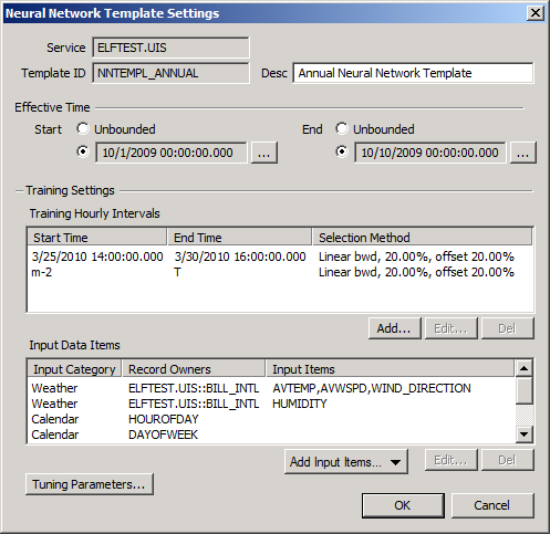 Neural Network Template Settings